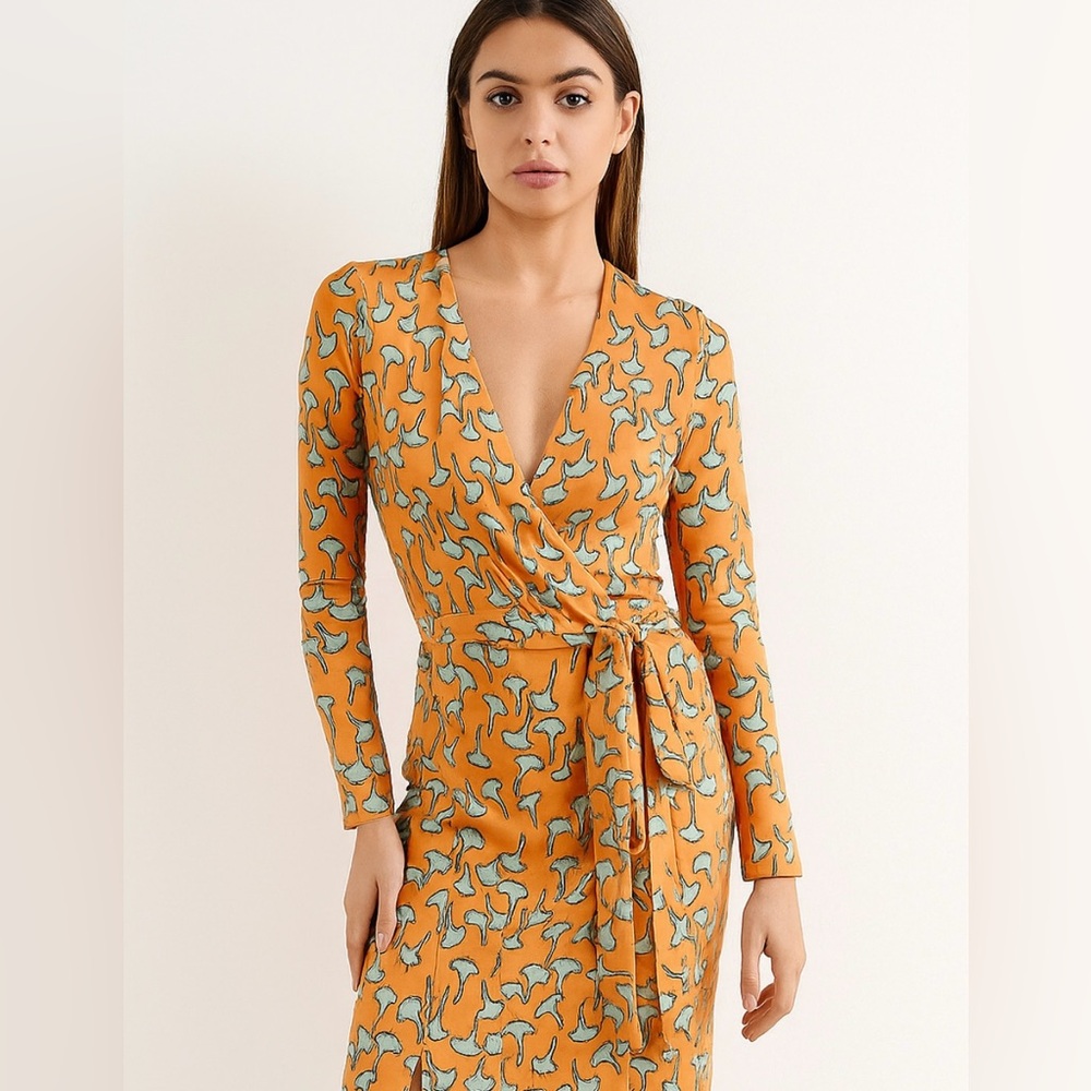 Diane Von Furstenberg Orange and Blue Wrap Dress